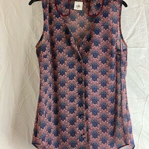 CAbi Blue and Red Patterned Blouse